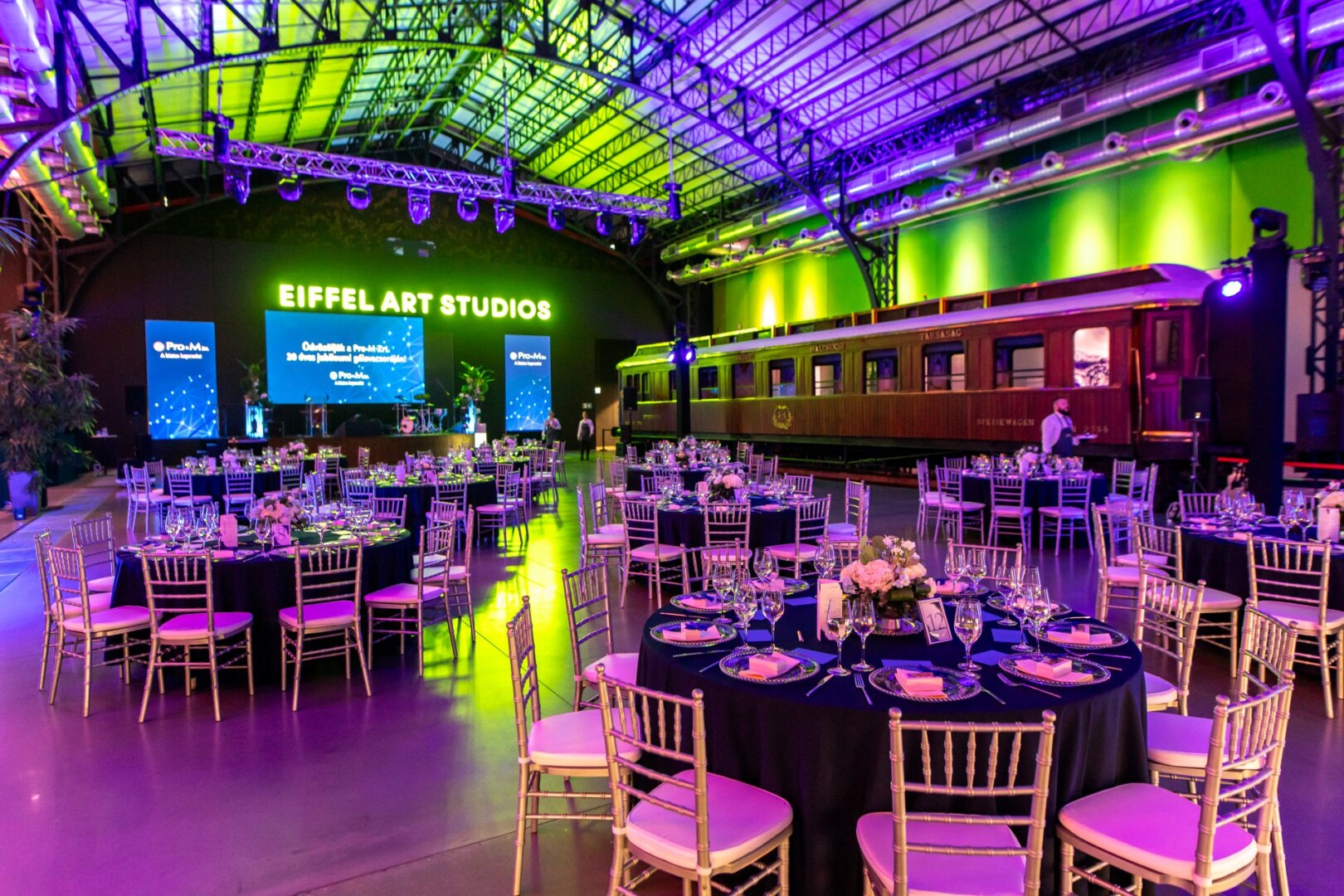 Eiffel Art Studios event venue with elegant table settings.